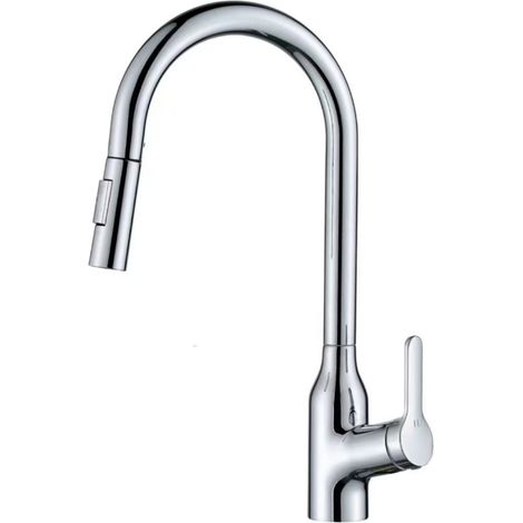 Gunmetal gray all-copper pull-out kitchen faucet, household pressure boosting universal faucet for dishwashing and vegetable washing basins, hot and cold water splash-proof faucet -- electroplated VIA