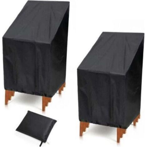 Housse de chaise de jardin lot de 2 pour 6 chaises empilables Housse de chaise , XU,d'extérieur imperméable et résistante aux UV Tissu Oxford 210D 134 x 66 x 89 cm Noir - (1/4)