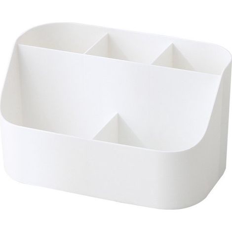 Organizer da scrivania monoblocco, bianco, portapenne multifunzionale con 5 scomparti, organizer rimovibile per cosmetici e articoli per ufficio. (1/5)