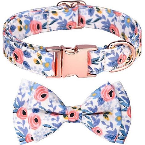 Verstellbares Hundehalsband mit Blume, Sicherheitsverschluss, D-Ring, leicht zu reinigen, Geschenk für Hunde, Größe S, blau.
