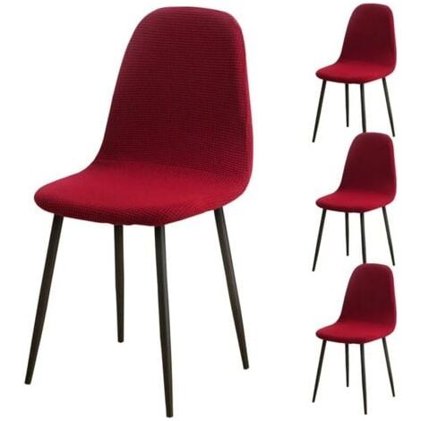Juego de 4 fundas para asientos de silla de comedor de jacquard elástico de elastano color burdeos (1/4)