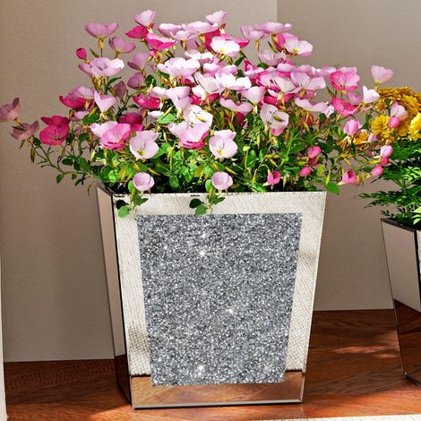 13.77in Modern Glam Mirrored Crystal Geometric Planter - Decorative Vase for Indoor Dry Flower & Home Accent (1/5)