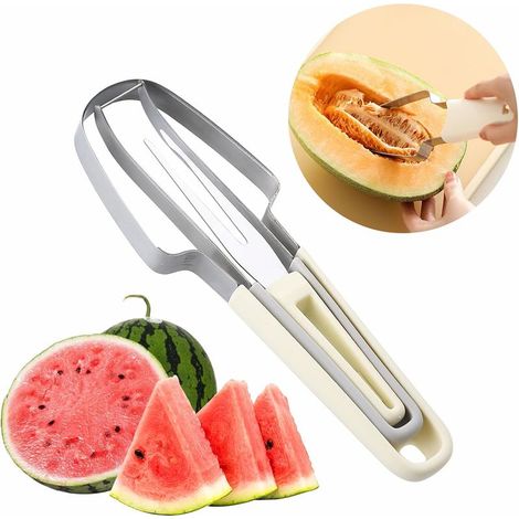 3 en 1 Pastèque Fourchette Trancheuse Outil pour Camping Cuisine Gadgets (Beige) (1/5)
