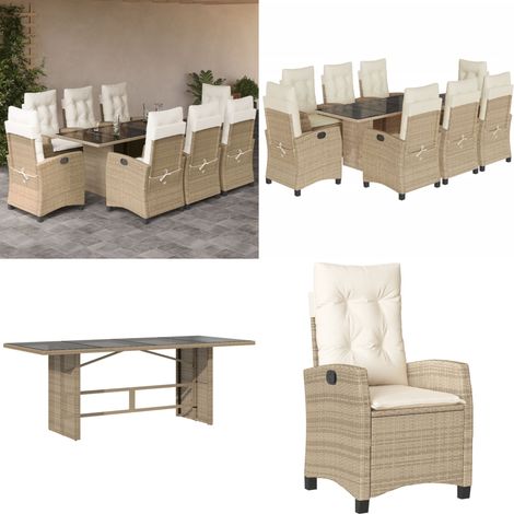 9-tlg. Garten-Essgruppe mit Kissen Beige Poly Rattan - Gartentisch - Gartenstuhl (1/5)