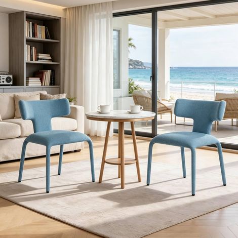 Chaise de salle à manger 53x53x78 cm en tissu lin bleu, moderne pour cuisine, lot de 2 FloraGrace (1/5)
