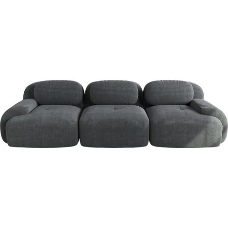 Divano ad angolo modulare in tessuto a coste, senza montaggio, braccioli curvi, schiuma 32D, grigio (1/5)