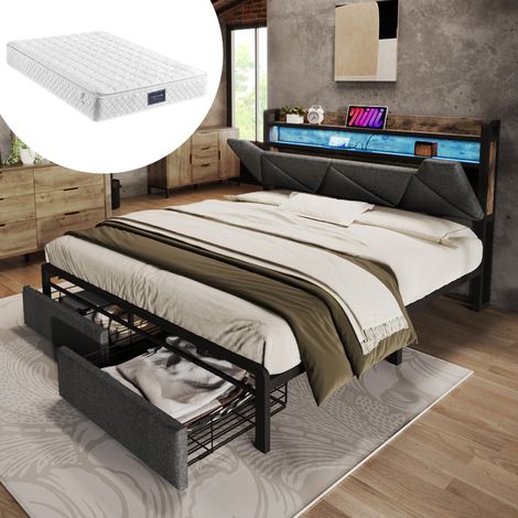 Bett Doppelbett Stauraum 140x200 Leinen Grau OKMYHOME (1/5)