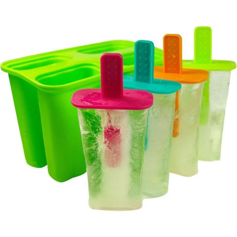 Moules à glace en silicone, lot de 4, sans BPA, silicone de qualité alimentaire, avec bâtonnets et couvercle anti-gouttes. (1/5)