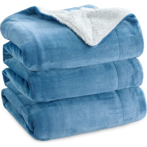 Plaid Polaire Sherpa Couverture - Bleu, 220x240 cm Plaid Canape Grande Taille, Douce et Chaude Double Face avec Fourrure d'agneau et Tissu Polaire pour Canapé et Lit, Épais (1/5)