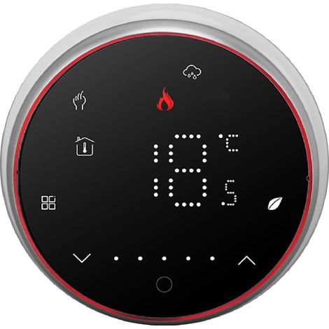 Thermostat intelligent programmable sur 1 semaine avec affichage LED, encastrable, rond, numérique, AC95-240V, pour système de chauffage d'eau, noir