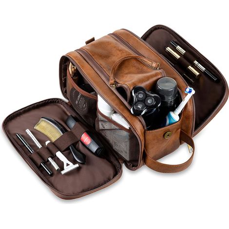 Kulturbeutel/Kosmetiktasche 24 × 15 × 16 cm – geräumige Kulturtasche in Braun
