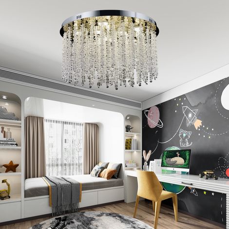 Lustre LED Cristal Rond 22W Lumiere Gradable Cristal Dore (1/5)