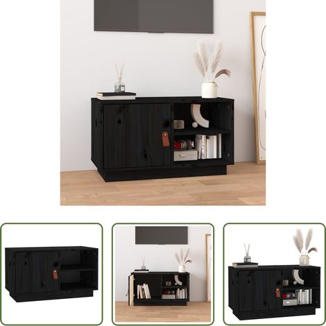 vidaXL Bois de pin massif - Meuble TV Noir 70x34x40 cm Bois de pin massif (1/5)
