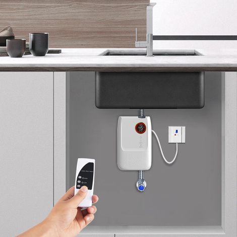 Chauffe-eau électrique instantané miniature 5500 W 3055 °C, Chauffe-eau électrique sans réservoir avec affichage numérique, Télécommande, Pour maisons, bureaux, cuisines, toilettes