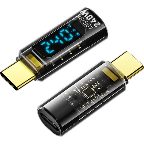 Lot de 2 adaptateurs USB C vers USB C 40 Gbps 48 V/5 A - Écran LED de type C - Pour iPhone 15/15 Pro/15 Pro Max, Samsung Galaxy S23/S22 (1/5)