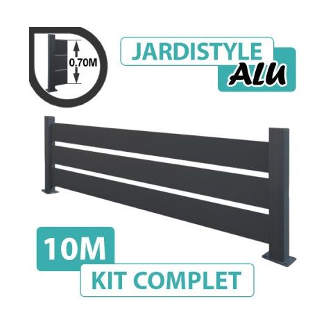 Kit Clôture Aluminium Gris Anthracite 10M - Claire Voie - Sur Platines - 0,70 mètre