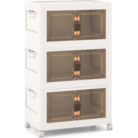 49,5 x 31,5 x 86 cm boîtes de rangement empilables, lot de 3 avec portes et roulettes, pour vêtements et jouets (1/5)