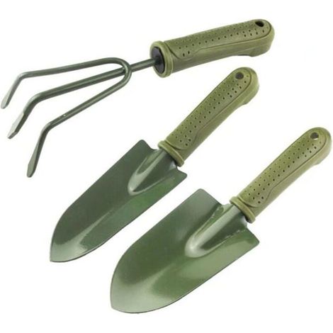 3 pale da giardino, attrezzi per il rinvaso, manici in plastica, mini rastrello (1/4)