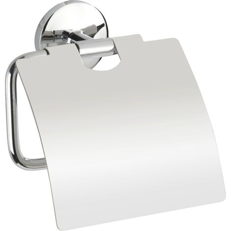 Wenko – Porte-papier toilette mural avec couvercle – Zinc chromé résistant à l'humidité – Dimensions 13,5x13,5x4 cm – Installation murale incluse (1/5)