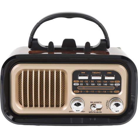 Radio rétro avec haut-parleur Bluetooth, lecteur de carte mémoire USB, alimentation solaire, radio AM/FM portable rechargeable pour le camping (noir) (1/5)