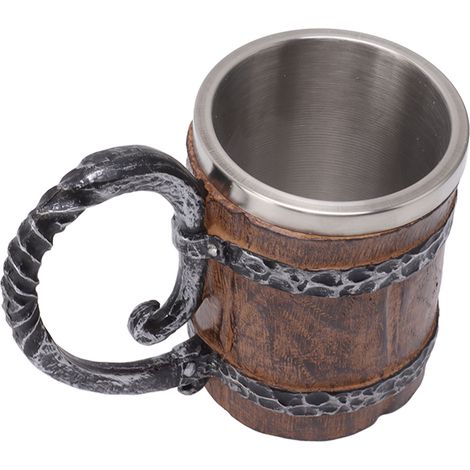 Chope à bière viking avec anse, en acier inoxydable 304, à double paroi, imitation bois, de style médiéval, idéale pour les bars, restaurants et la décoration intérieure.
