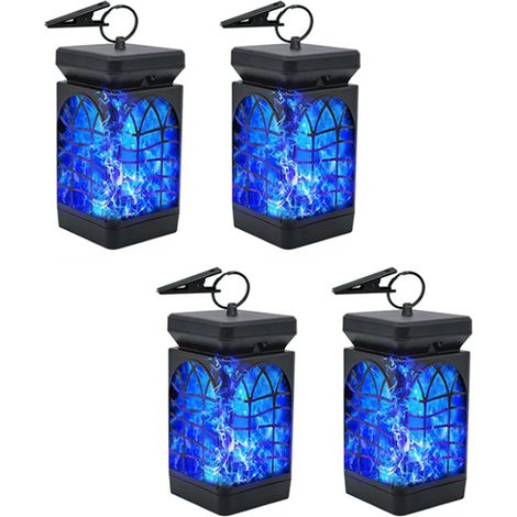 Lanterne solaire 4 pièces, lumières extérieures solaires étanches IP65, avec éclairage extérieur à flamme vacillante réaliste pour jardin et cour (1/5)