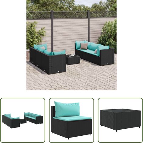 vidaXL Rattan - 7-tlg. Garten-Lounge-Set mit Kissen Schwarz Poly Rattan (1/5)