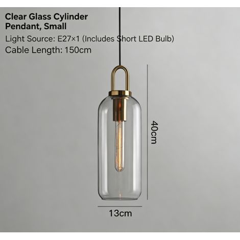 Suspension Luminaire Verre Transparent Cylindre Simple Moderne - Lampe de Chevet ou Plafonnier Design Minimaliste pour Salon Chambre Bureau