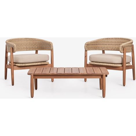 Conjunto de jardín con 2 sillones y mesa de centro en madera de acacia Ribeira SKLUM       