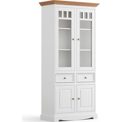 Vitrinenschrank 90cm, Massivholz in weiß mit Eiche Optik BORMIO-163 (1/5)