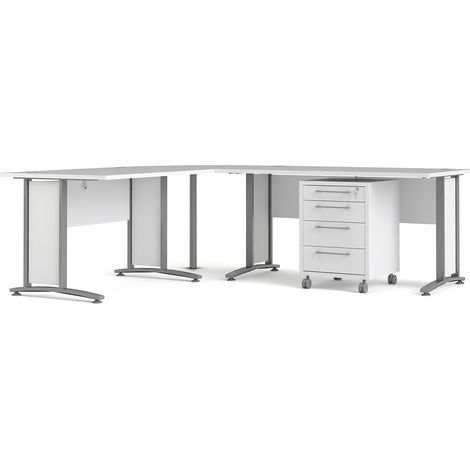 Prisme Eckschreibtisch 305 mit Rollcontainer weiss