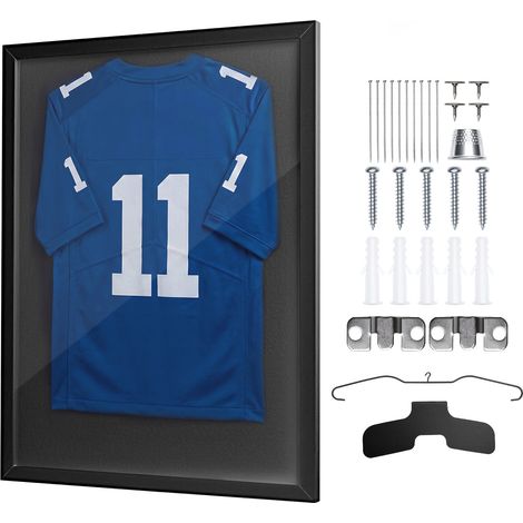 VEVOR Marco de Camisetas de Madera 70 x 90 x 3 cm, Vitrina para Camisetas Deportivas con Panel de Policarbonato con Protección UV, Expositor para Uniformes de Baloncesto, Fútbol, Beisbol, Negro (1/5)