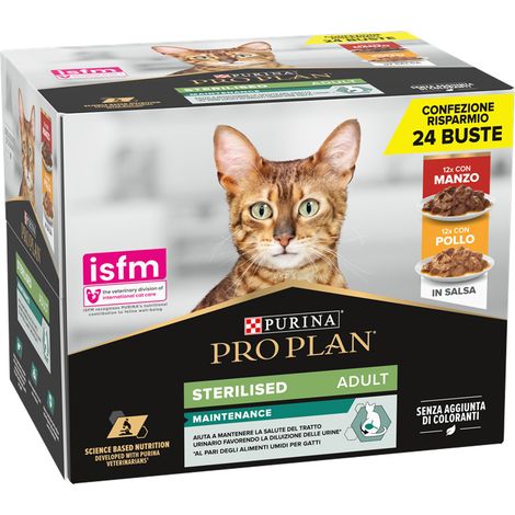 Purina Pro Plan Cat Sterilised in Salsa con Pollo e Manzo  - Purina Pro Plan Cat Sterilised in Salsa con Pollo e Manzo - Confezione Da 24x85 Gr