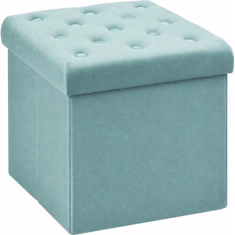 Boite de Rangement Intérieur Tabouret Pliant Coffre a Jouet Poufs et Repose Pieds Couleur Bleu-Vert Rétro Charge Max de 150kg 40x40x40cm (1/5)