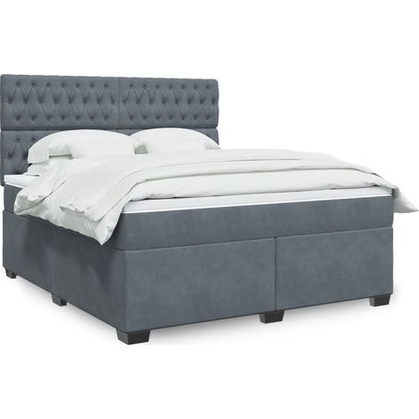 Cama box spring con colchón terciopelo gris oscuro 180x200 cm (1/5)