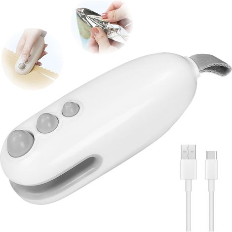 Mini selladora, selladora de bolsas de plástico 2 en 1 con cortador, selladora térmica USB portátil, selladora de bolsas para alimentos, snacks, frutas y galletas frescas.