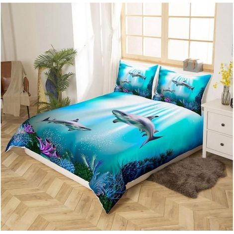 Housse De Couette - Ensemble Literie Enfant Requin - 90x190 cm - Motif 3D Imprimé - 1 Housse + 1 Taie (1/4)