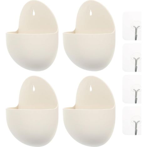 FRCOLOR Lot de 4 pots fleurs suspendus, en plastique blanc perforé, pour balcon ou terrasse (1/5)
