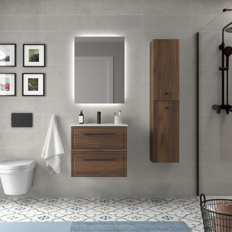Mueble de Baño RUNA 70cm Nogal 2 cajones Lavabo 1 poza Porcelana (1/5)