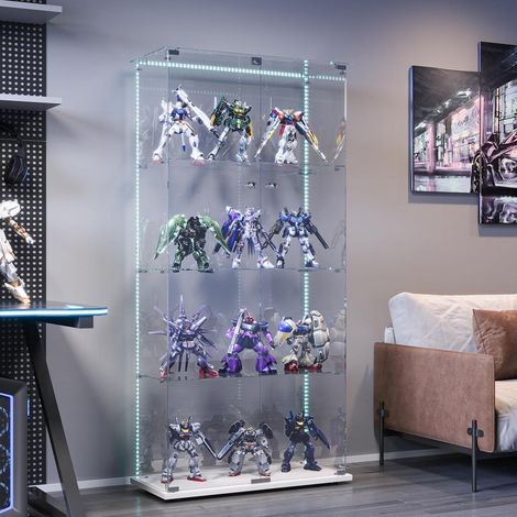 Vitrine haute en verre avec 4 étagères, 2 portes et éclairage LED (1/5)