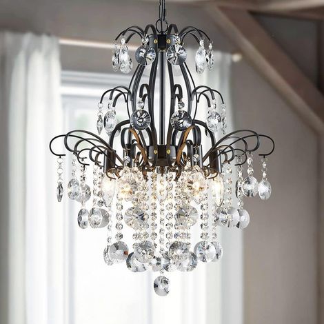 1 Lustre 5 Lumières Cristal Moderne Hauteur 57cm Largeur 50cm Base E14 Noir Pour Salon Chambre (1/5)