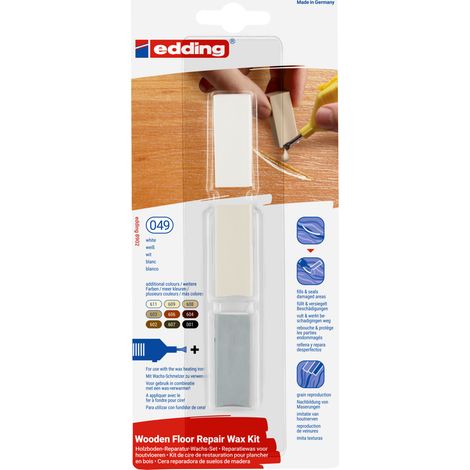 Edding - Kit de 3 cires dures pour planchers en bois E8902 blanc - pour réparer rapidement les dommages causés aux sols en bois et stratifiés (1/4)