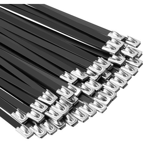 Ties zip métalliques noir lourd 304 acier inoxydable revêtu d'époxy câble de verrouillage enveloppe d'échappement liaison multipurpose. 100PCS(18inch. 450mm) (1/5)