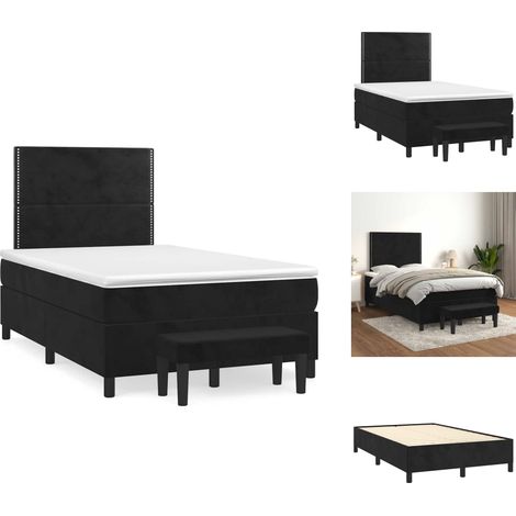Sommier à lattes de lit avec matelas noir 120x190 cm velours - Lit Double - Lit Avec Rangement - Lit Capitonné - Literie Velours - Matelas À Ressorts Ensachés (1/5)