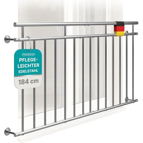 MONZANA Französischer Balkon Edelstahl Pflegeleicht Füllstäbe Balkongeländer Terrassengeländer Fensterschutz 184cm (1/5)