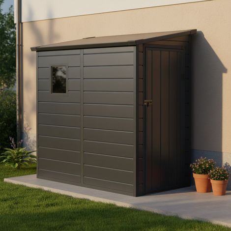 Abri Jardin Adossé Résine 2,09m2 Porte Verrouillable Jôbu Anthracite