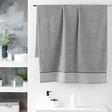 Drap de bain 90 x 150 cm éponge unie jacquard Belina Gris (1/3)