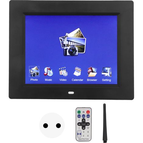 Cadre photo numérique 8 pouces HD 800x600, fonction multifonction avec télécommande, prise EU 100-240V, affichage électronique d'images. (1/5)