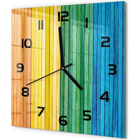 Horloge Murale Carrée Originale en Verre Silencieuse Design Moderne Salon Rayures colorées 30x30 cm (1/5)