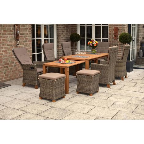 Toskana Set 13tlg 6 Sessel Auflagen Tisch 185/370x90/73cm